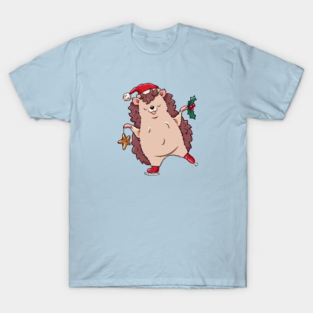 Cute Cartoon Christmas Ice Skating Hedgehog T-Shirt by SLAG_Creative